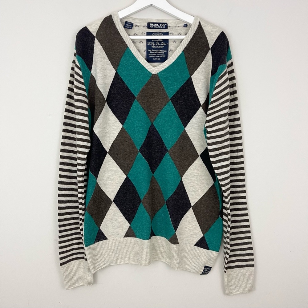 Scotch & Soda V-Neck Mixed Print Wool Blend Sweater